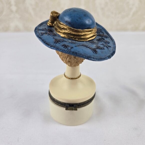 Set of 2 Trinket Boxes Ladies Wearing Hats Floral Accents on Base Resin Crystal - Picture 5 of 16